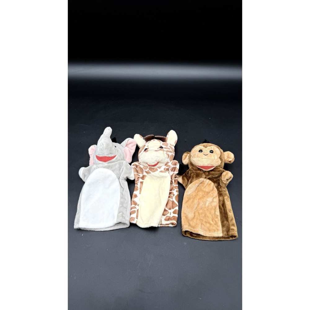 Melissa & Doug Hand Puppet Lot Monkey Elephant‎ Giraffe Plush Safari Set Of 3
